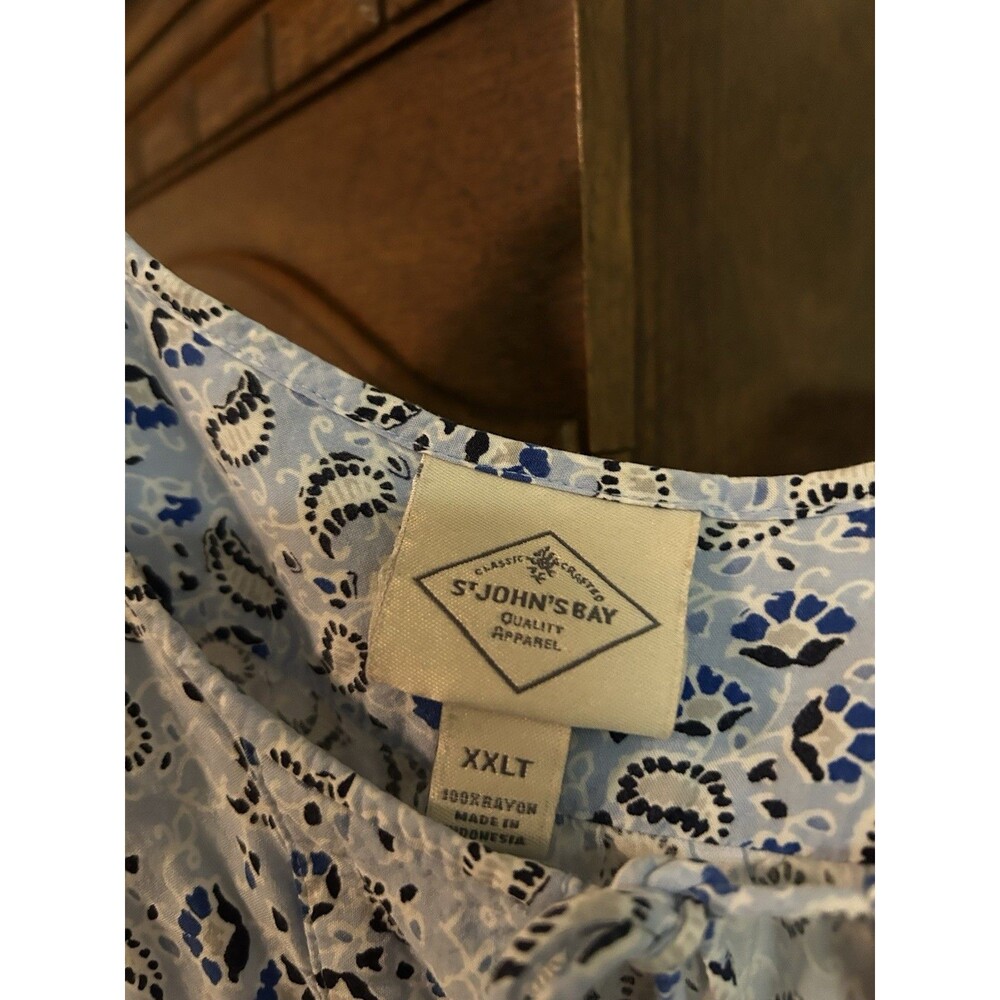 St John's Bay Blue Paisley Long Sleeve Pullover Blouse Size XXLT BoHo Peasant - Picture 7 of 10